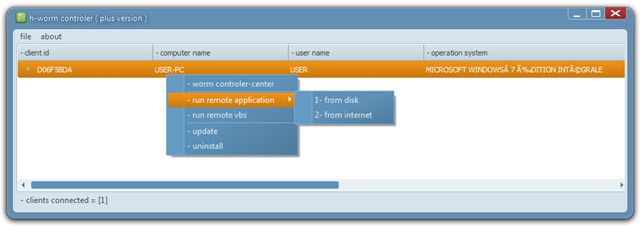 Interface de la console du C&C